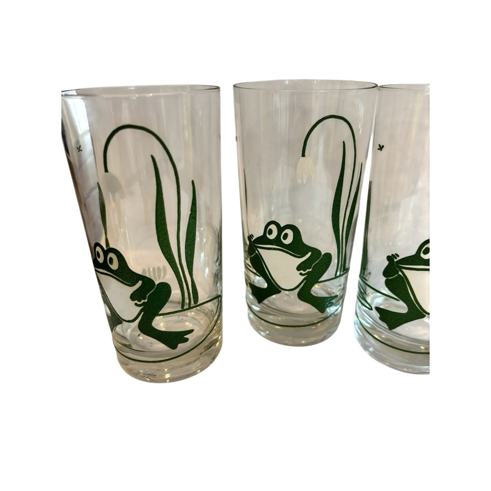 Vintage West Virginia Glass Frog 12 Oz Highball Glasses Set of 4 MCM - Picture 3 of 7